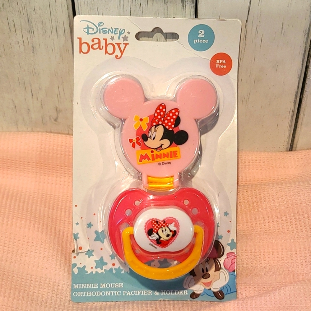 DISNEY BABY Minnie Mouse Ortho Pacifier & Holder- 2 pc